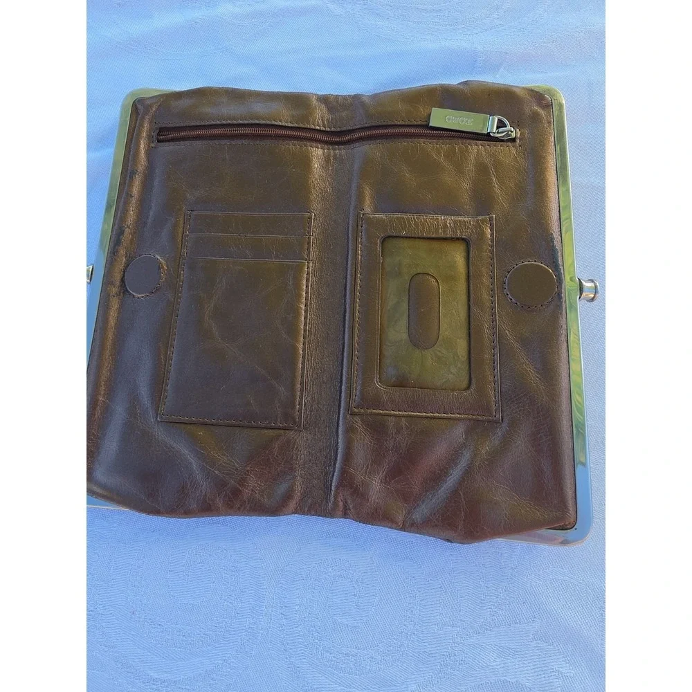 HOBO The Original Lauren Bronze  Clutch Wallet Double Kiss lock Womens Vtg
